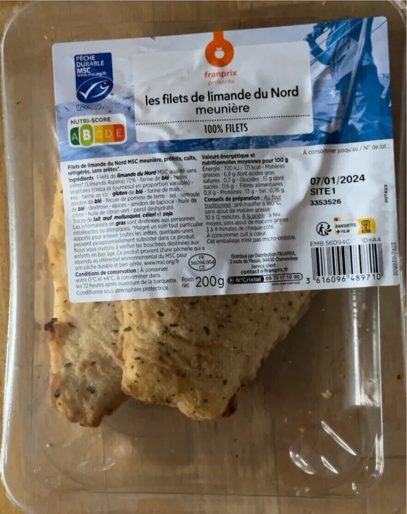 Filets de limande du nord meunière