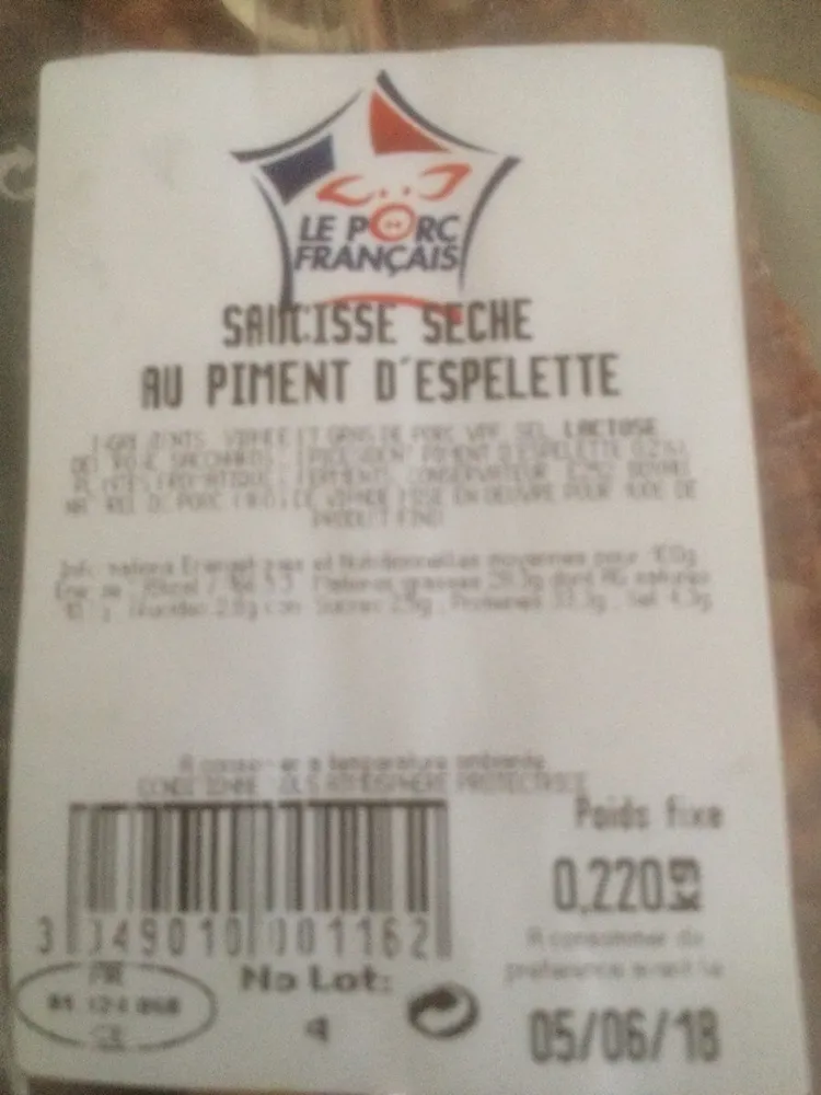 Saucisse seche au piment d'espelette