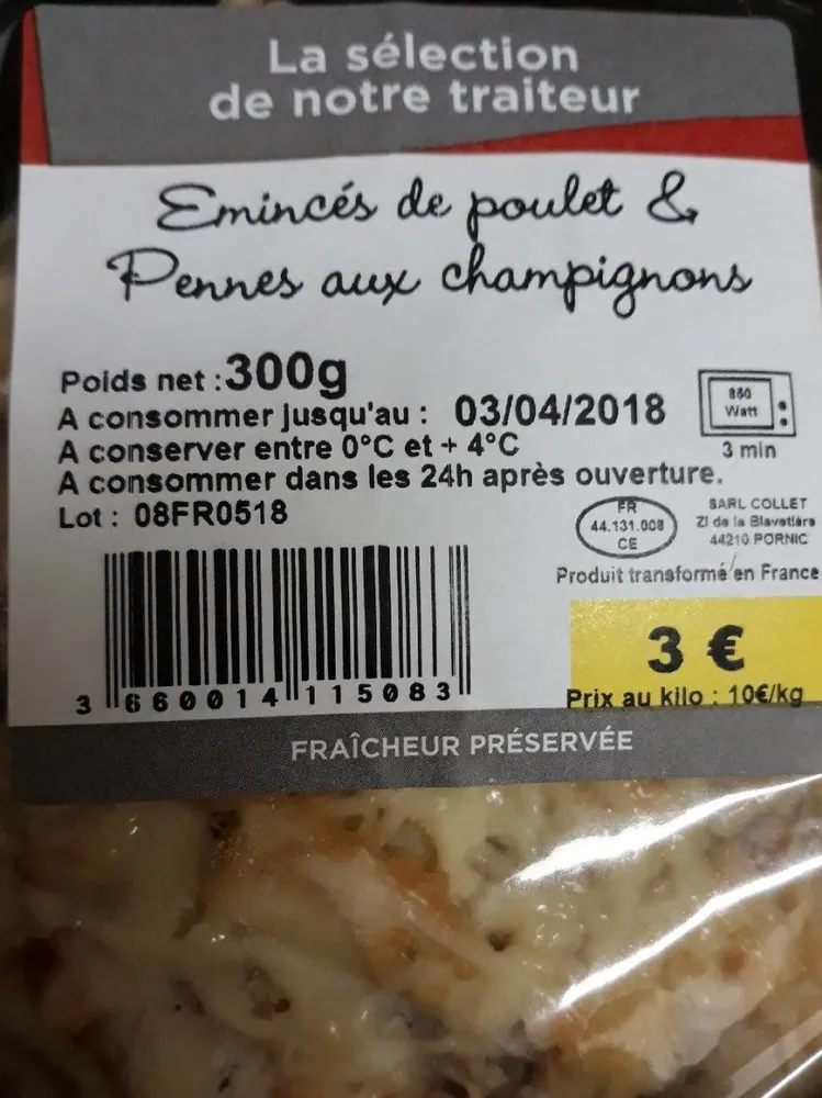 Émincés de poulet & pennes aux champignons