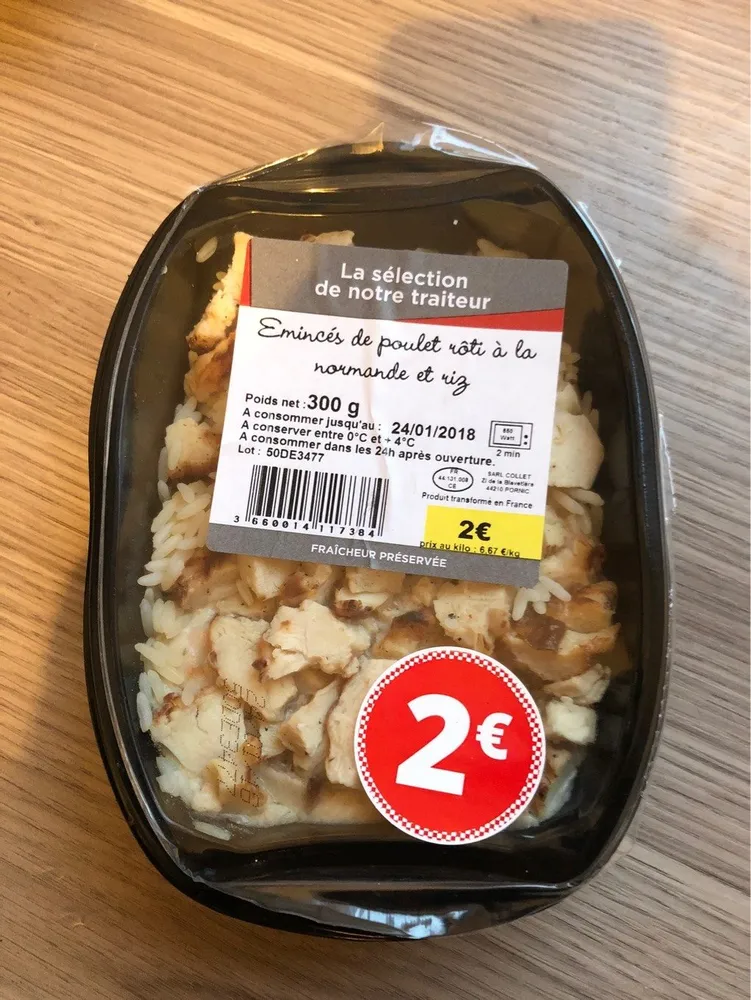Emincés de poulet rôti à la normande et riz