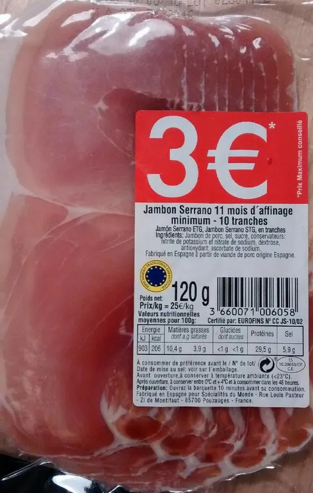 Jambon Serrano 11mois d'affinage