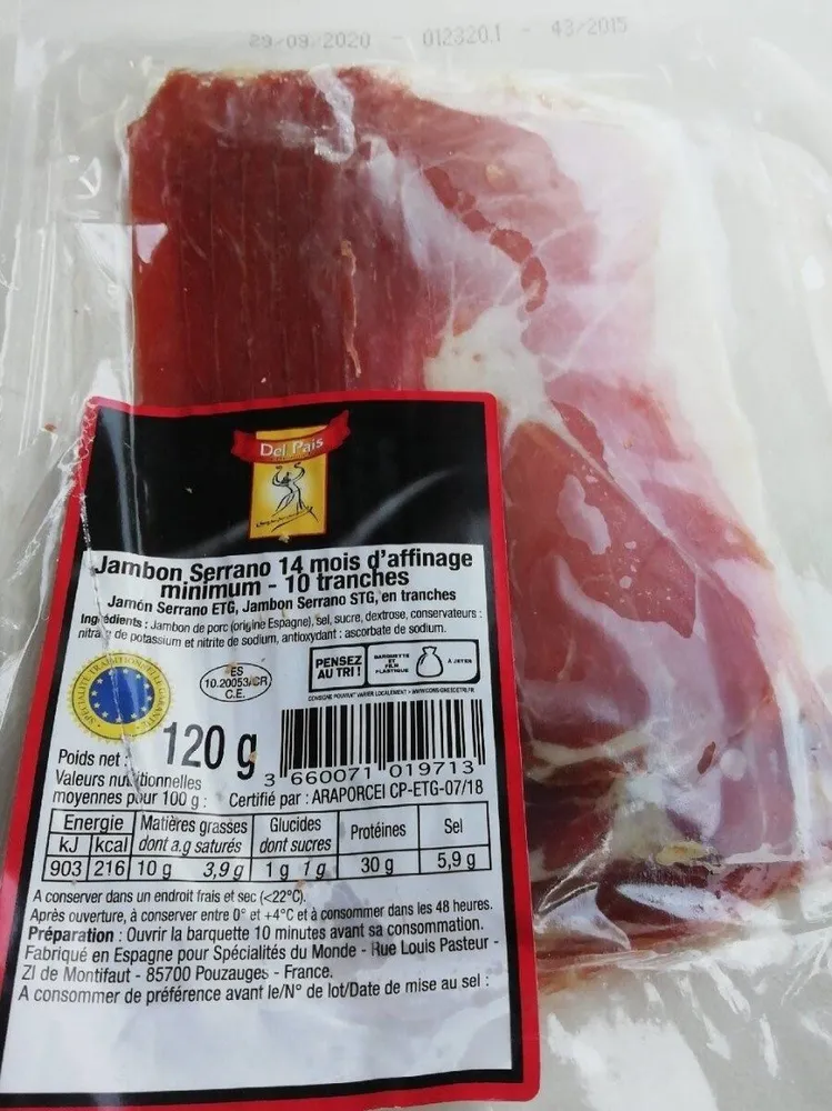 Jambon Serrano 14 mois affinage minimum - tranches