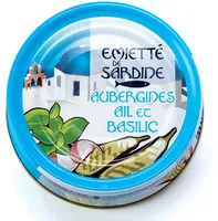 Emietté de sardine aubergines, aïl et basilic