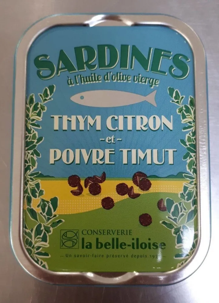 Sardines à l’huile d’olive vierge thym citron et poivre timut
