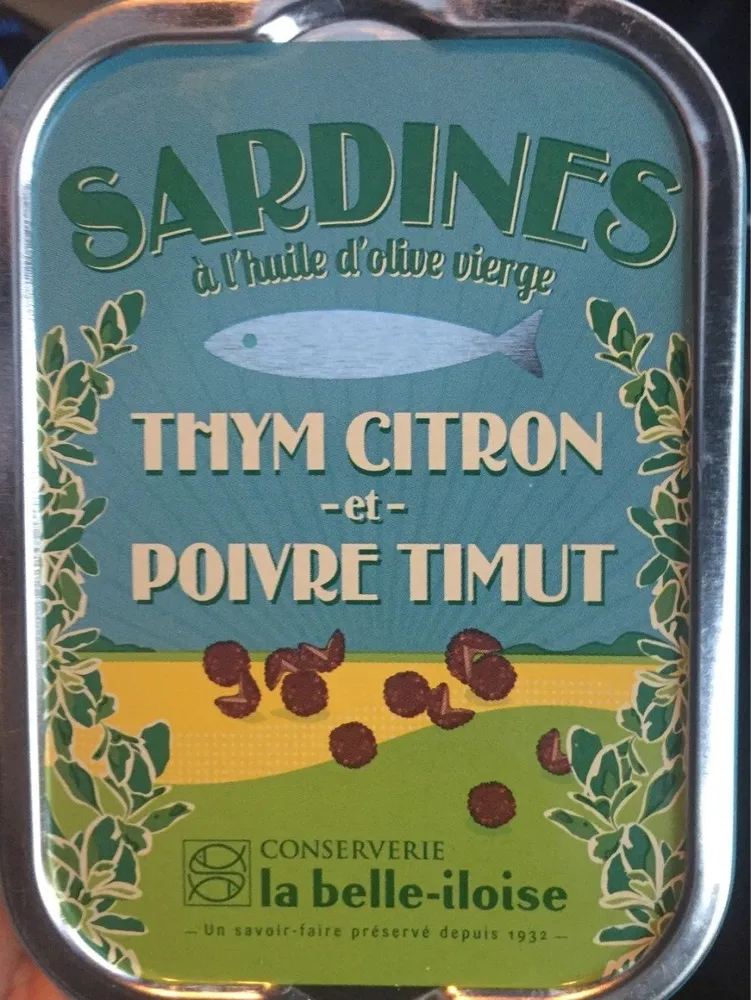 Sardines à l'huile d'olive vierge thym citron et poivre timut