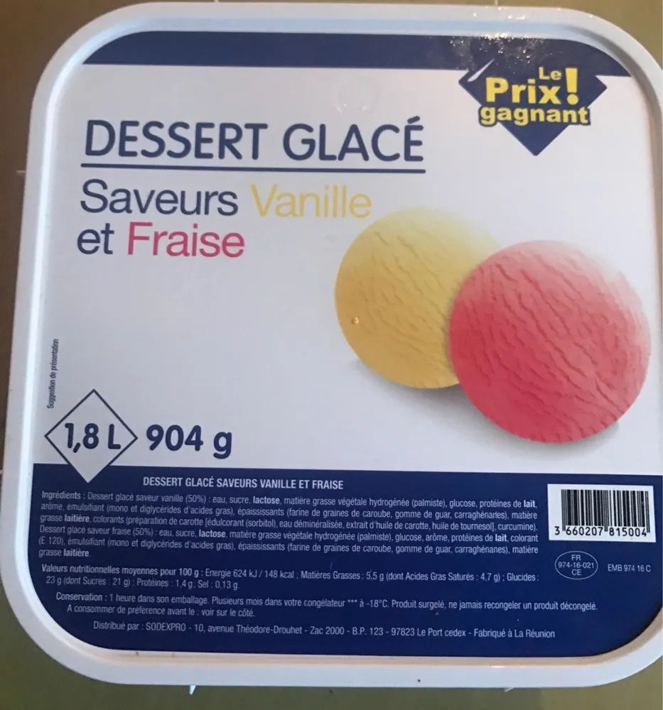 Dessert glacé vanille fraise