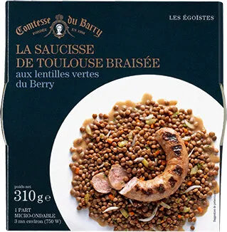 La saucisse de Toulouse braisée aux lentilles vertes du Berry