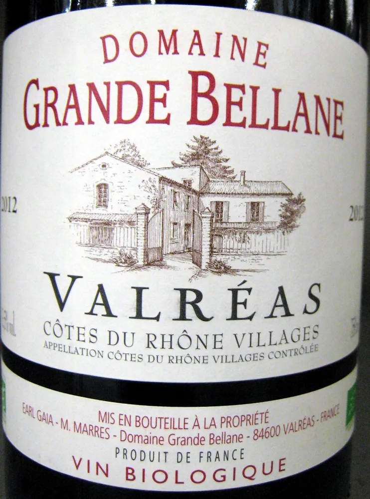 Valréas Côtes du Rhône Villages AOC 2012 Bio Domaine Grande Bellane