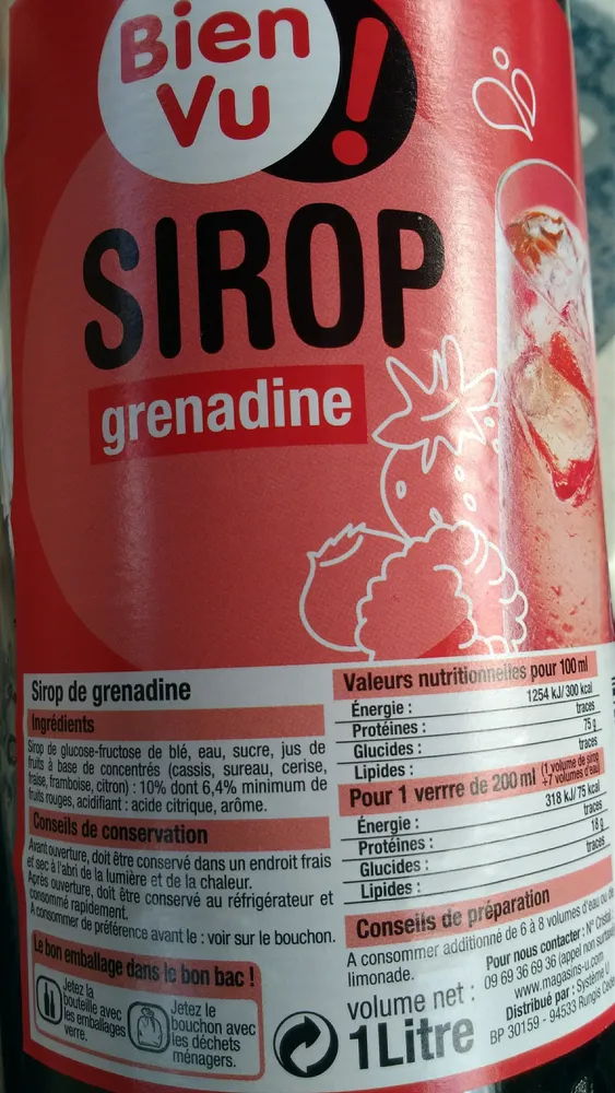 Sirop De Grenadine Bien Vu,