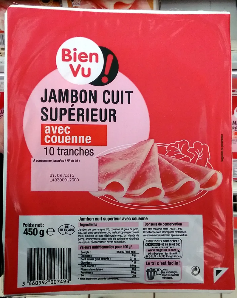 Jambon cuit supérieur avec couenne