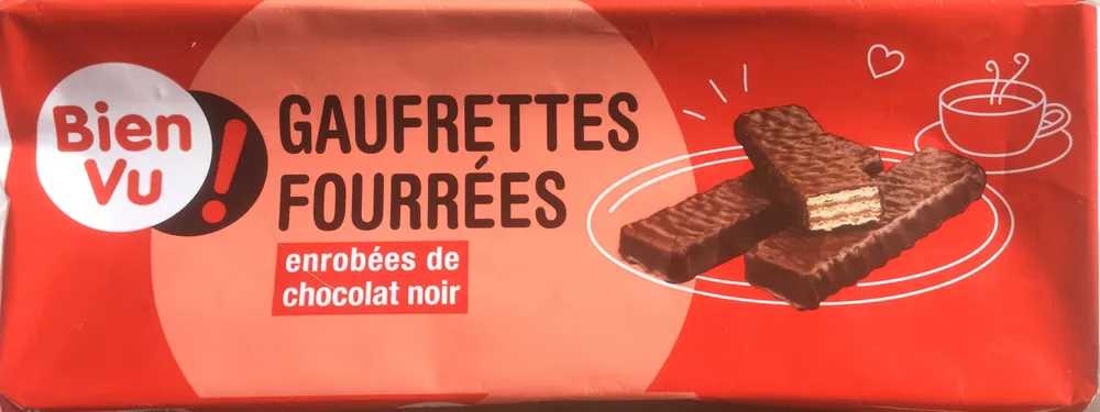 Gaufrettes fourrées enrobées de chocolat noir