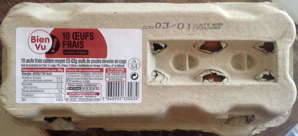 10 Œufs frais calibre moyen 53-63g