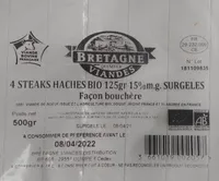 Steacks hachés bio 125gr 15 % m.g. surgelés