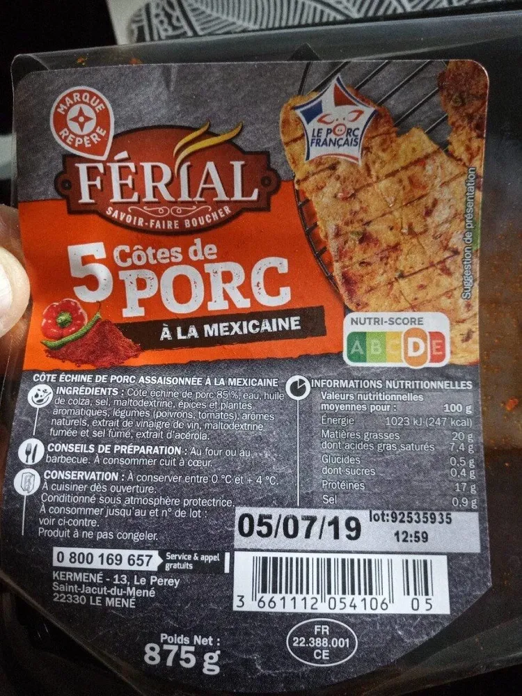 5 côtes de porc à la mexicaine
