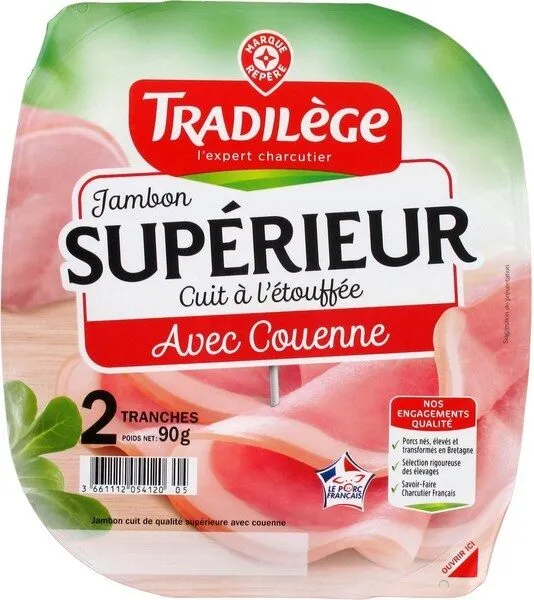 Jambon supérieur avec couenne 2 tranches