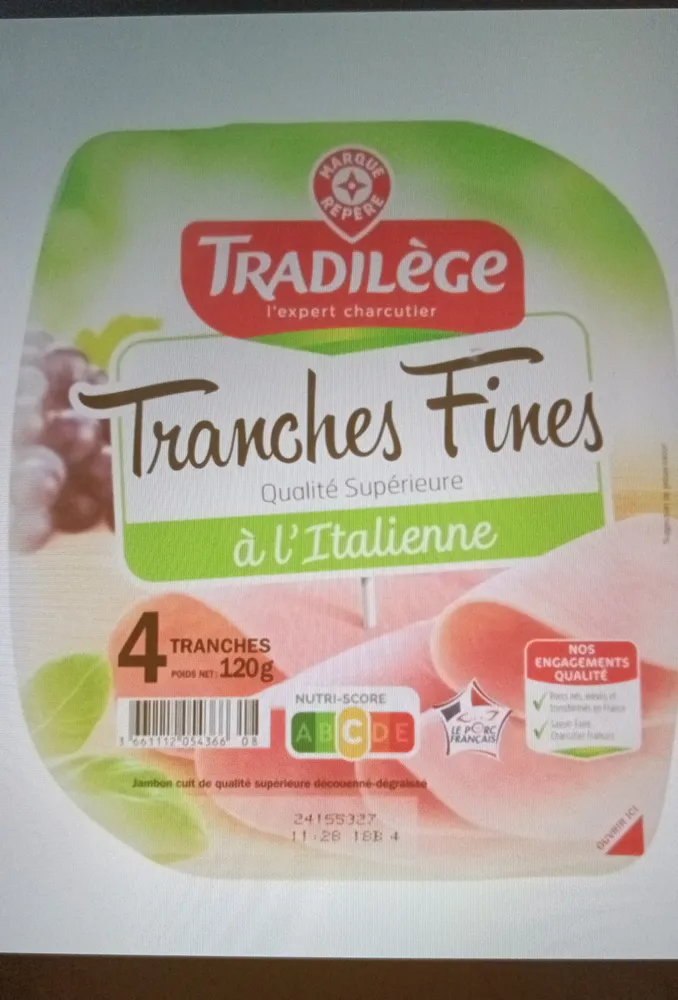 Jambon supérieur découenné dégraissé 4 fines tranches