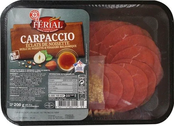 Carpaccio de boeuf et sa marinadehuile de noisette / vinaigre balsamique 18 tranches