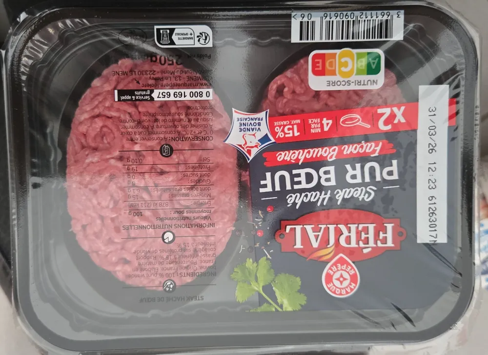 2 steaks hachés pur bœuf façon bouchère (15% MG)