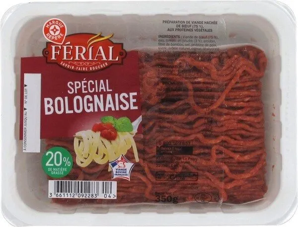 Viande hachée spécial bolognaise 20 % Mat. Gr.