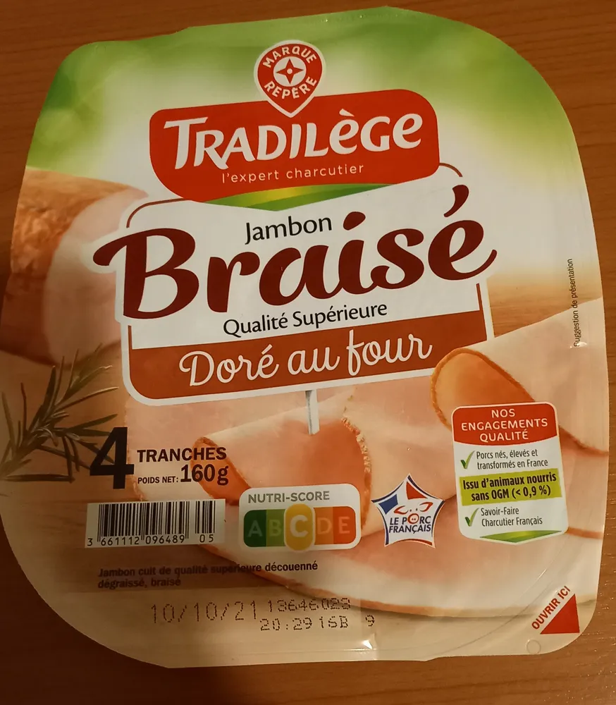 Jambon supérieur braisé découenné dégraissé 4 tranches