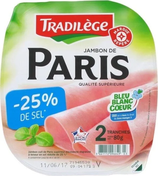 Jambon de Paris supérieur 25% de sel en moins x 2 tranches