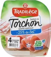 Jambon supérieur au torchon sans couenne 25% de sel en moins 4 tranches