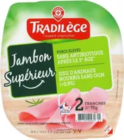 Jambon supérieur découenné dégraissé 2 tranches sans OGM et antibiotique