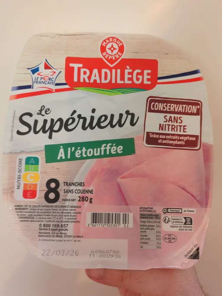 Jambon supérieur cuit à l'étouffé sans nitrite