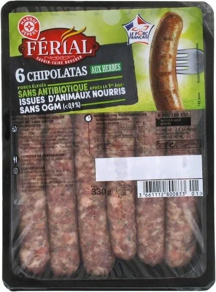 Chipolatas aux herbes sans antibiotiques et sans OGM x 6