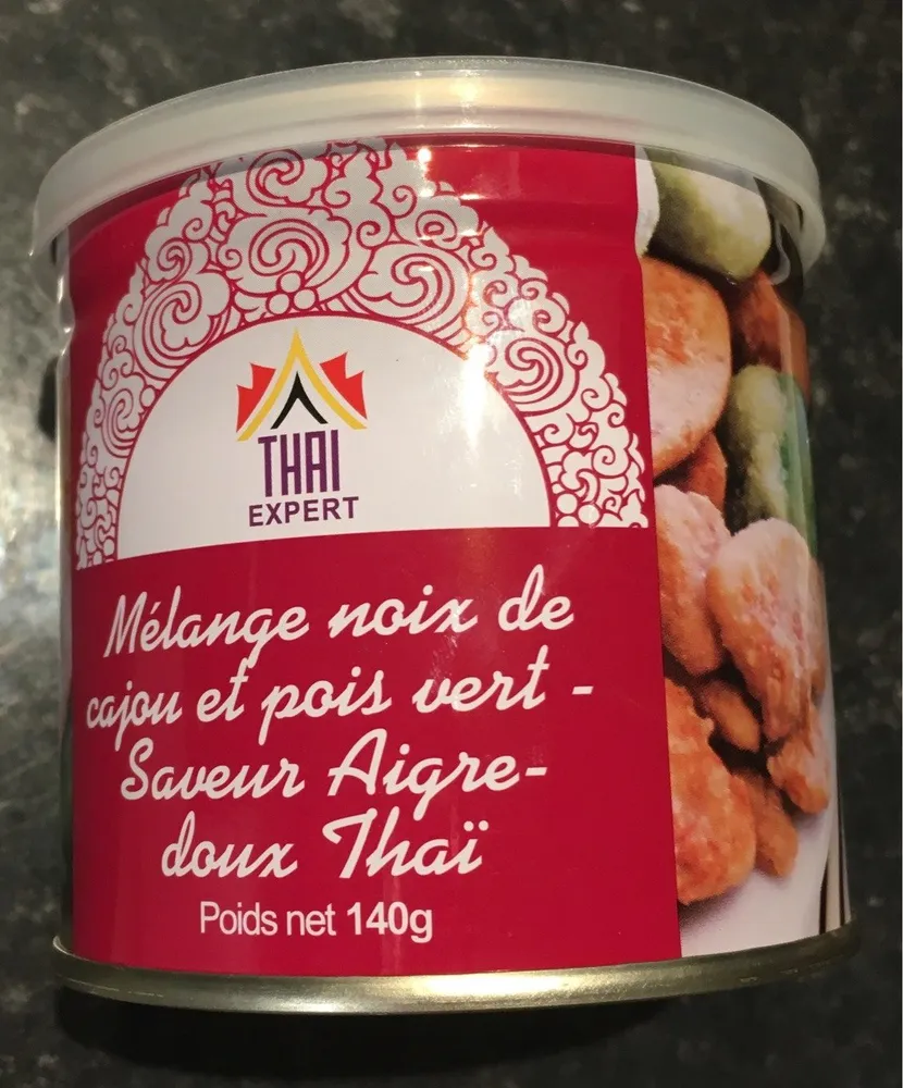 Mélange noix de cajou et pois vert. Saveur aigre doux Thaï