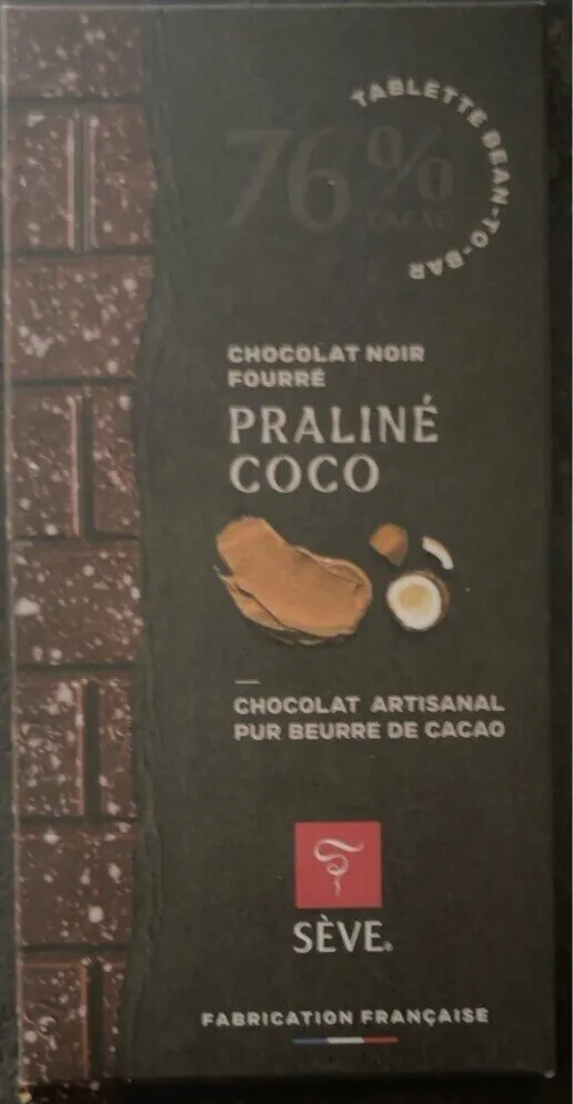 Chocolat noir fourré praliné coco