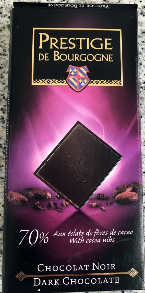 Chocolat noir 70% aux éclats de fèves de cacao