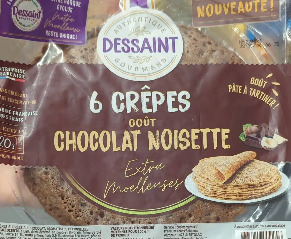 6 crêpes goût chocolat noisette