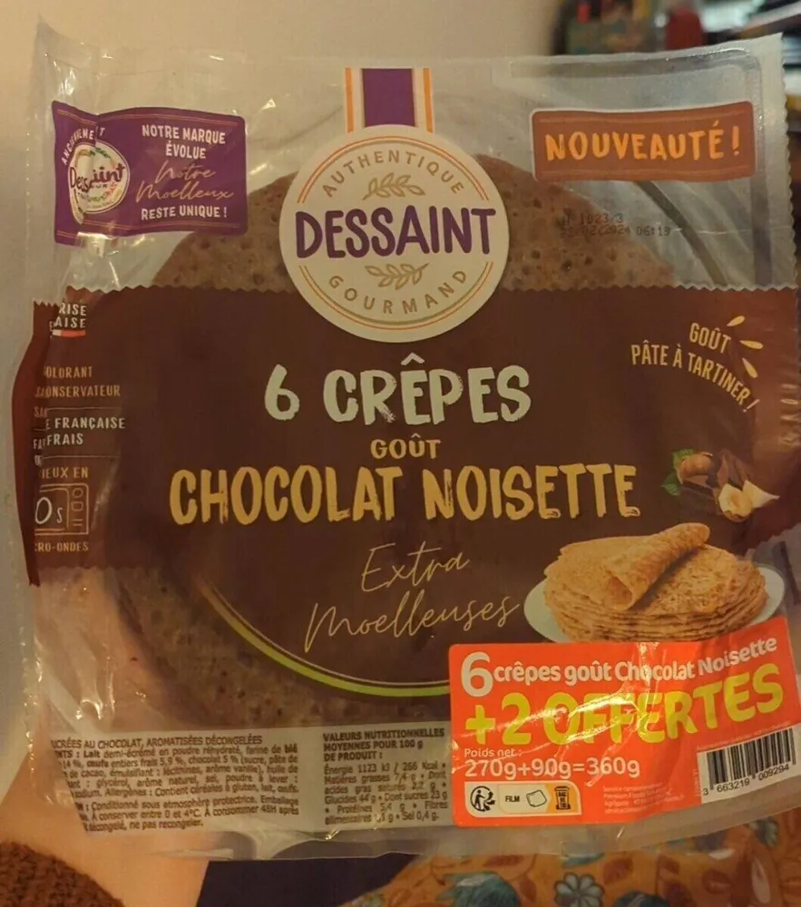 6 crêpes goût chocolat noisette