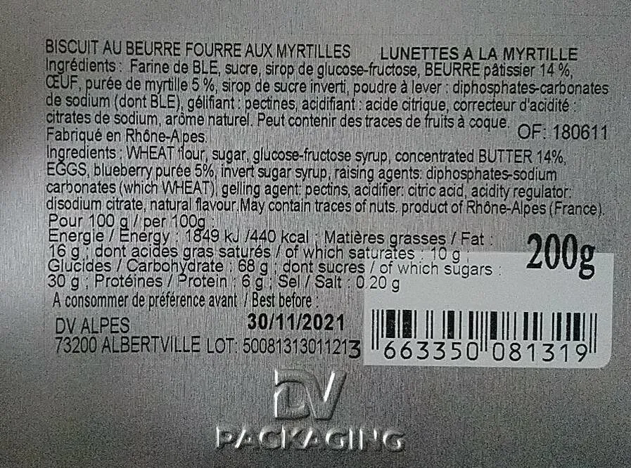 Biscuit au beurre fourré aux myrtilles
