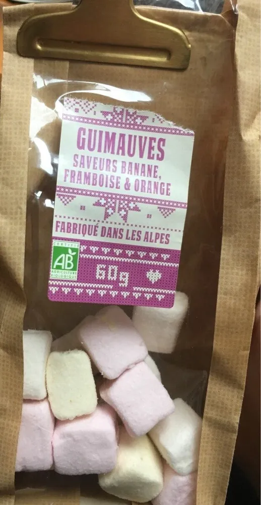 Guimauves saveurs banane, framboise et orange