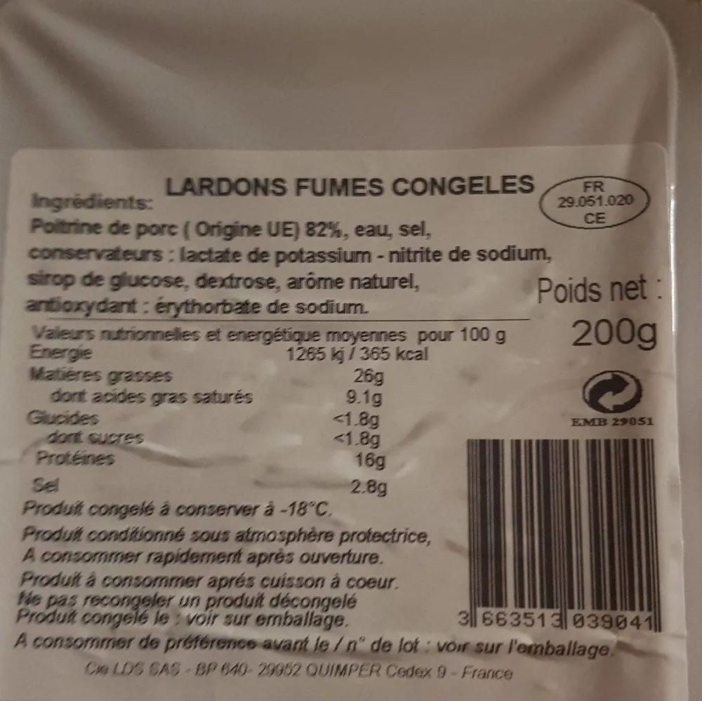Lardon fumé congeles