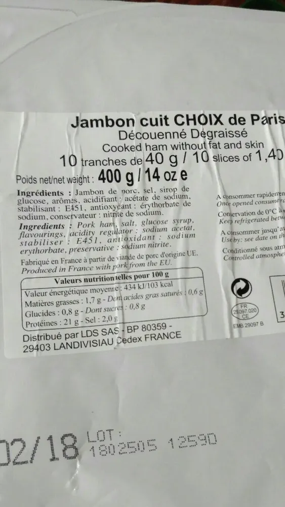 Jambon cuit Choix de paris