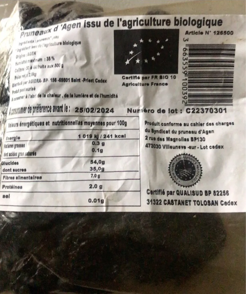 Pruneaux d’Agen issu de l’agriculture biIologique