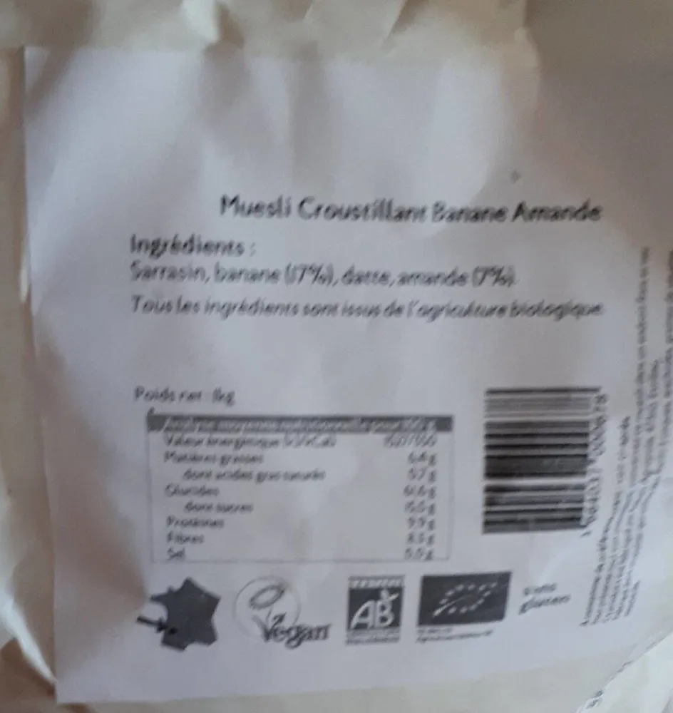 Muesli croustillant amande banane