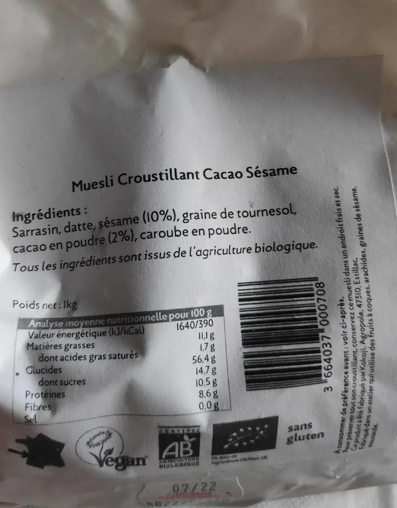 Muesli croustillant Cacao Sésame