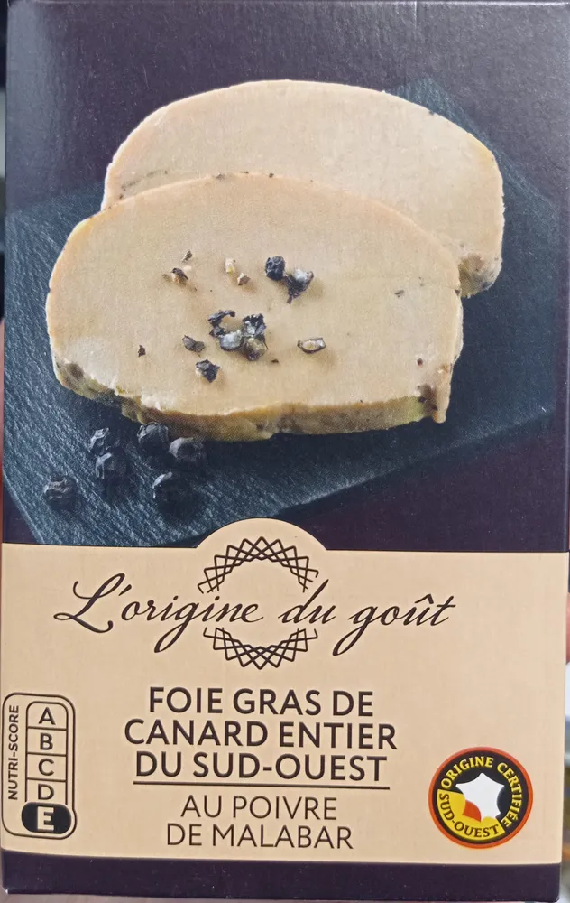 Foie gras de canard entier du Sud-Ouest au poivre Malabar