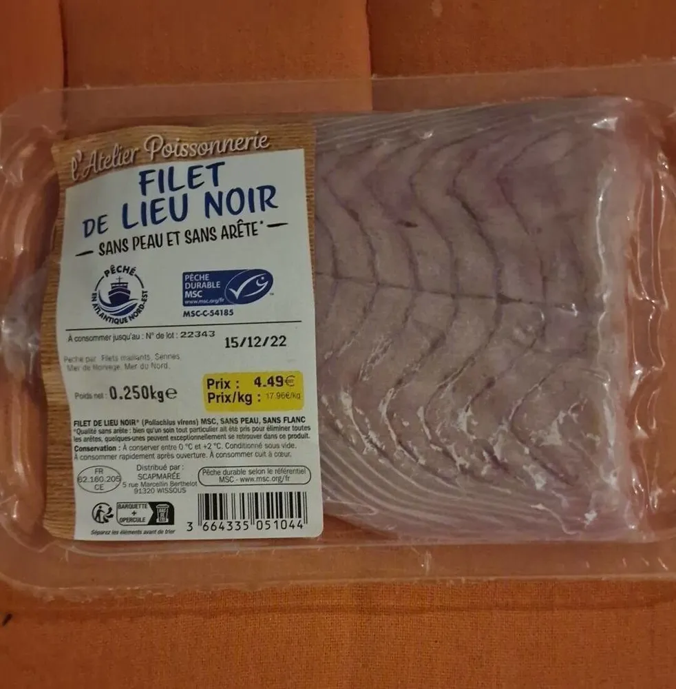 filet de lieu noir sans peau et sans arête