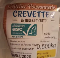 Crevettes entières et cuites