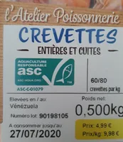 Crevettes entières et cuites