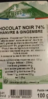 chocolat noir 74% chanvre et gingembre