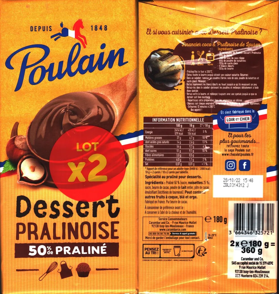 DESSERT PRALINOISE 50% Praliné (Lot x2)
