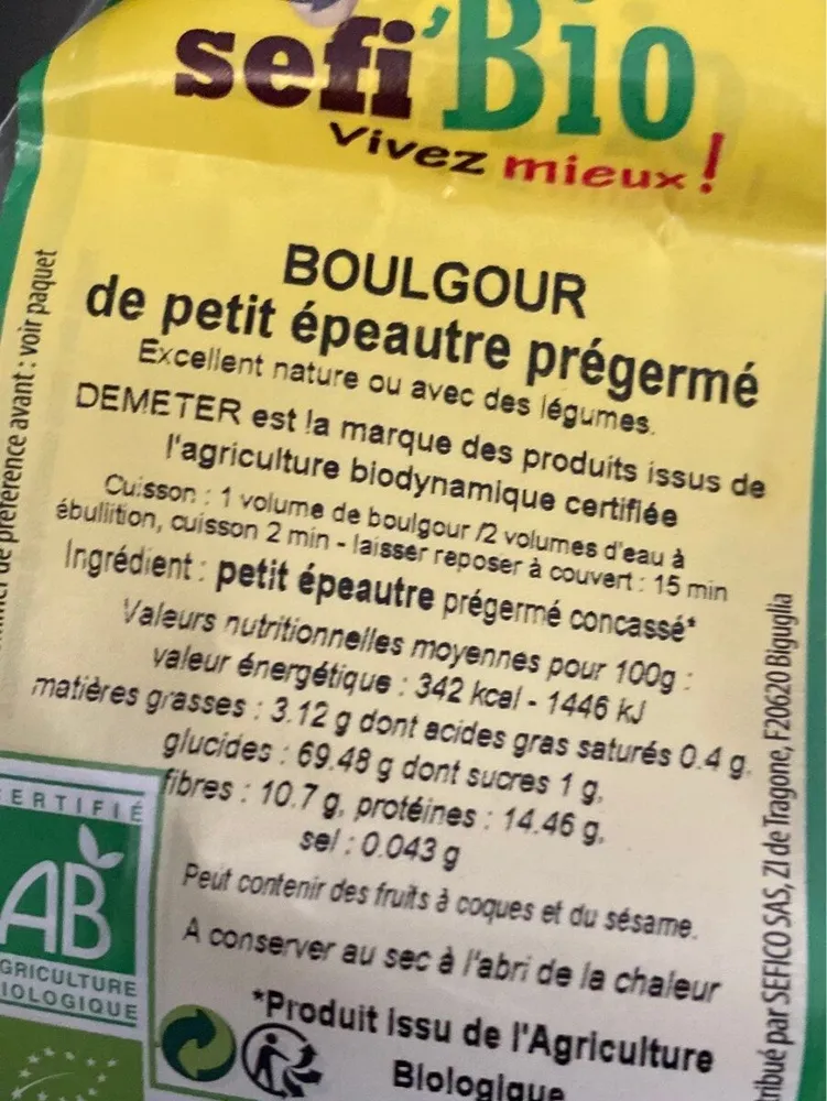 Boulgour de petit épeautre prégermé