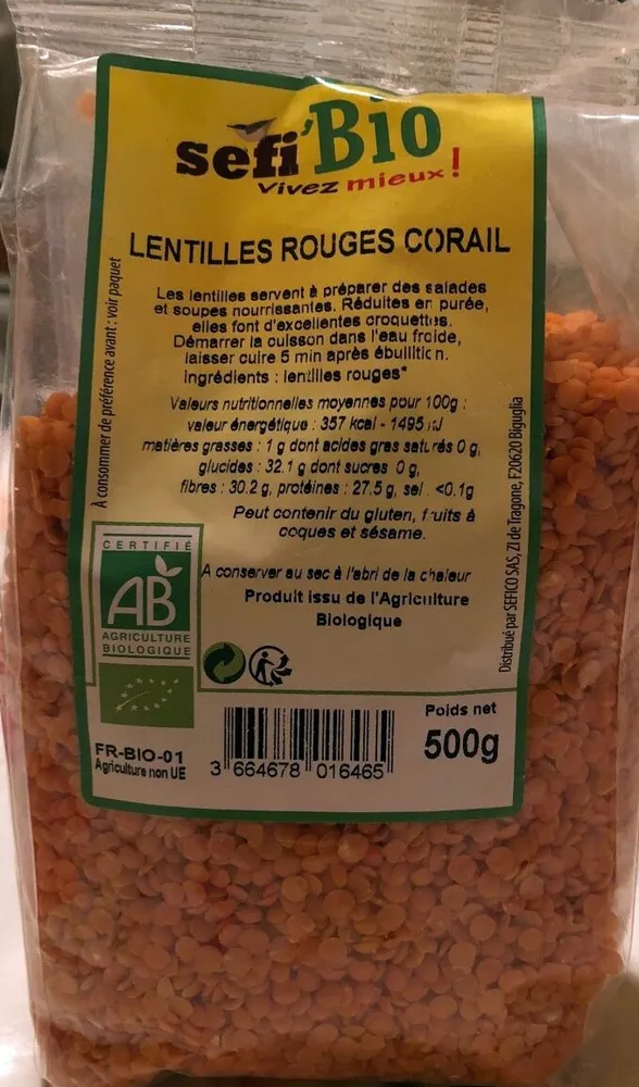 Lentilles rouges corail