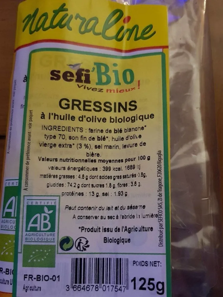 Sefi bio gressins a l'huile d'olive bio